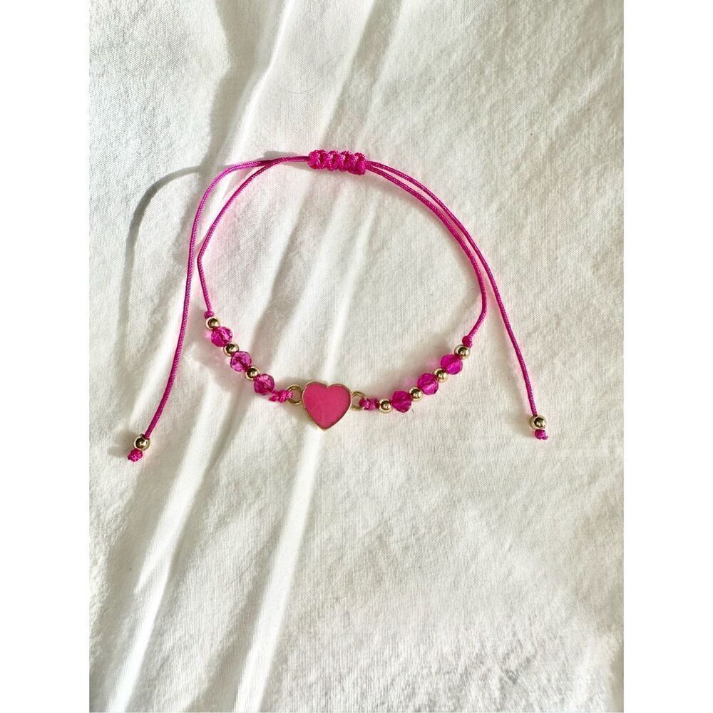 Hot pink heart friendship beaded bracelet